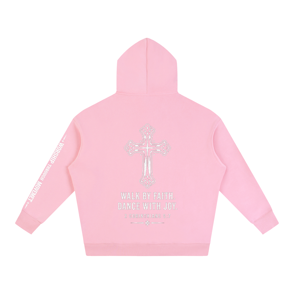 Dance with Joy White Oversize Fleeced Hoodie
